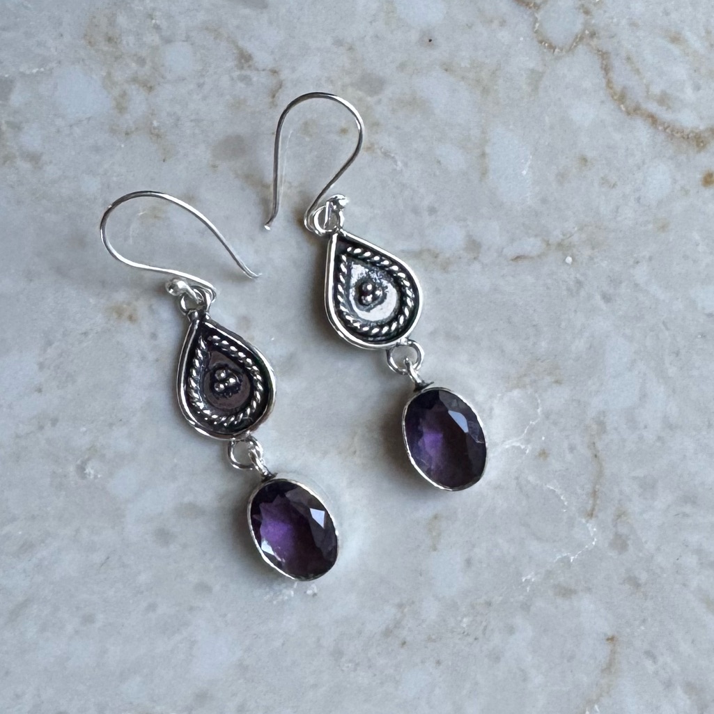 Nwot Sundance Paisley Night Earrings, Amethyst, Sterling Silver